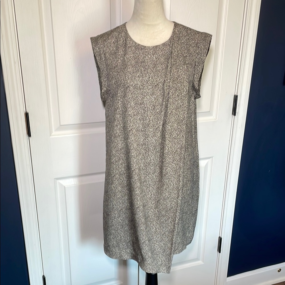 3.1 Phillip Lim Brown Cream Printed Silk Drape Front Shift Dress Size 8